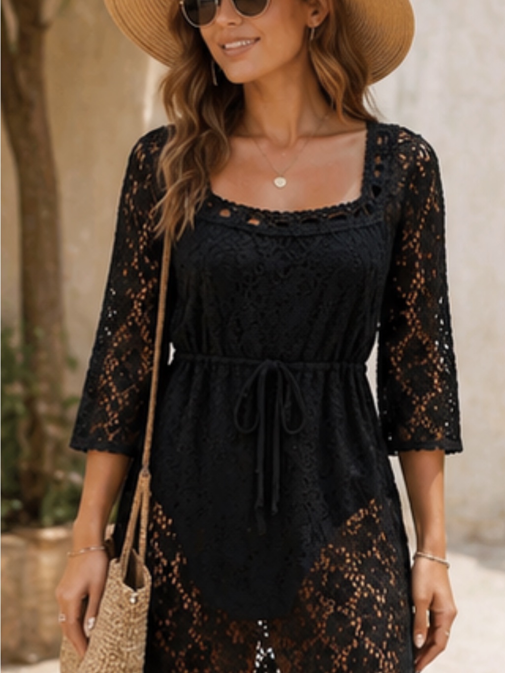 Laundry By Shelli Segal Black Crochet Lace Dress/Cover-Up | Boho Chic | Size M